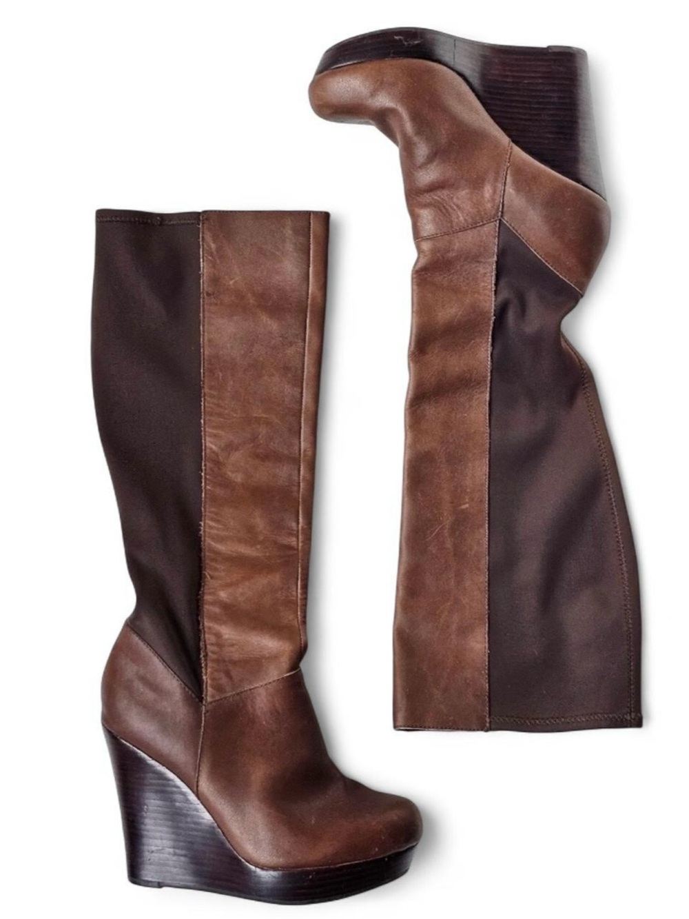 Anthropologie Seychelles Knee High Platform Wedge Boots Brown Leather Size 6